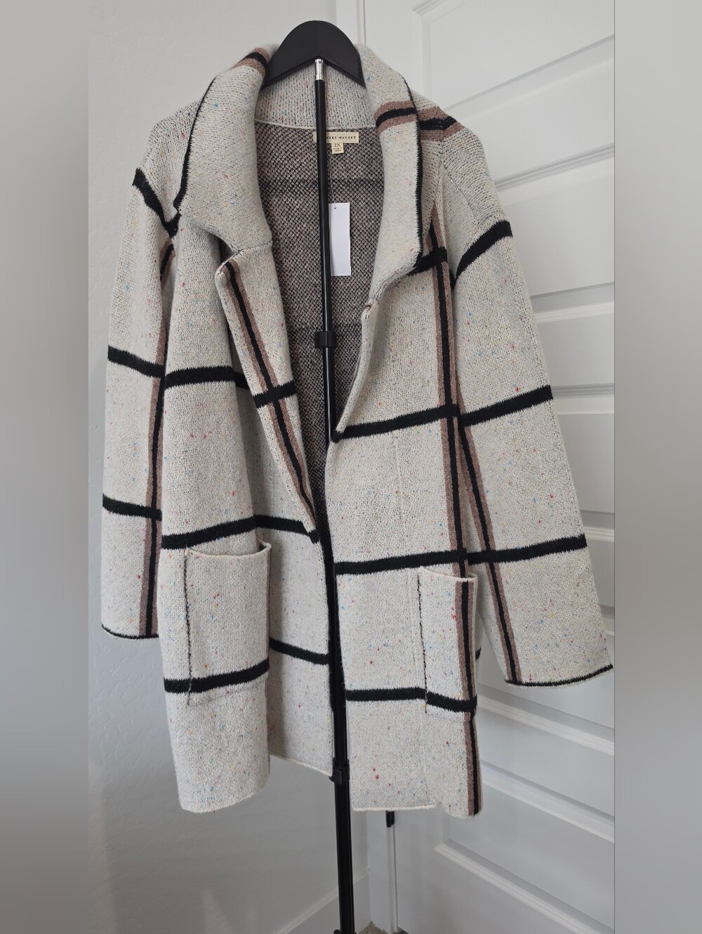 Farmers Market Windowpane Plaid Open Front Coatigan Sweater Coat Women Sz 2X NWT